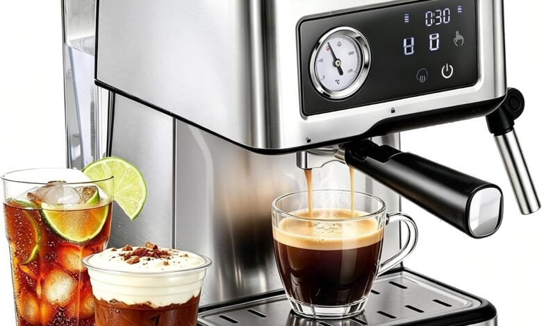 Cafelffe MK-901 ماكينة قهوة إسبريسو 20 بار مع حليب 1.5 لتر Cafelffe MK-901 20 Bar Espresso Coffee Machine Maker with Milk Frother - 950W / 1.5L, LED Touch Screen,Stainless Steel body,Powerful Steam for Latte/Cappuccino