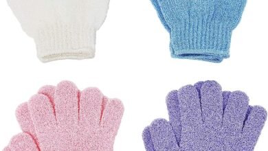 قفازات التقشير 4 Pairs - لحمام السبا والتدليك 4 Pairs Exfoliating Gloves - Premium Scrub Wash Mitt for Shower,Spa,Massage and Body Scrubs - Spa Exfoliation Accessories For Men and Women