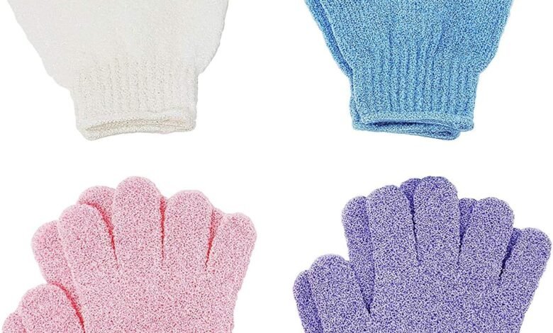 قفازات التقشير 4 Pairs - لحمام السبا والتدليك 4 Pairs Exfoliating Gloves - Premium Scrub Wash Mitt for Shower,Spa,Massage and Body Scrubs - Spa Exfoliation Accessories For Men and Women