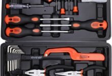 عدة أدوات يدوية 126 قطعة من BLACK+DECKER مع صنارة ومفكات BLACK+DECKER 126-Piece Hand Tool Kit, Wrenches, Screwdrivers, Hammer, Allen Keys, Electrical Tester, Durable Kitbox, Ideal for Home and Professional Use, Portable, Orange/Black - BMT126C