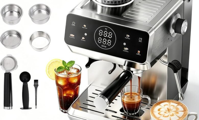 Cafelffe MK-903 ماكينة إسبرسو 20 بار مع مطحنة مدمجة Cafelffe MK-903 Professional 20 Bar Espresso Machine with Bulit In Grinder,Hot/Cold Mode Coffee Maker with Powerful Milk Frother for Latte/Cappuccino,Stainless Steel,1.8L Tank, 1500W Fast Brew